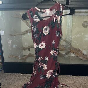 love, Fire Burgundy Floral Midi Dress